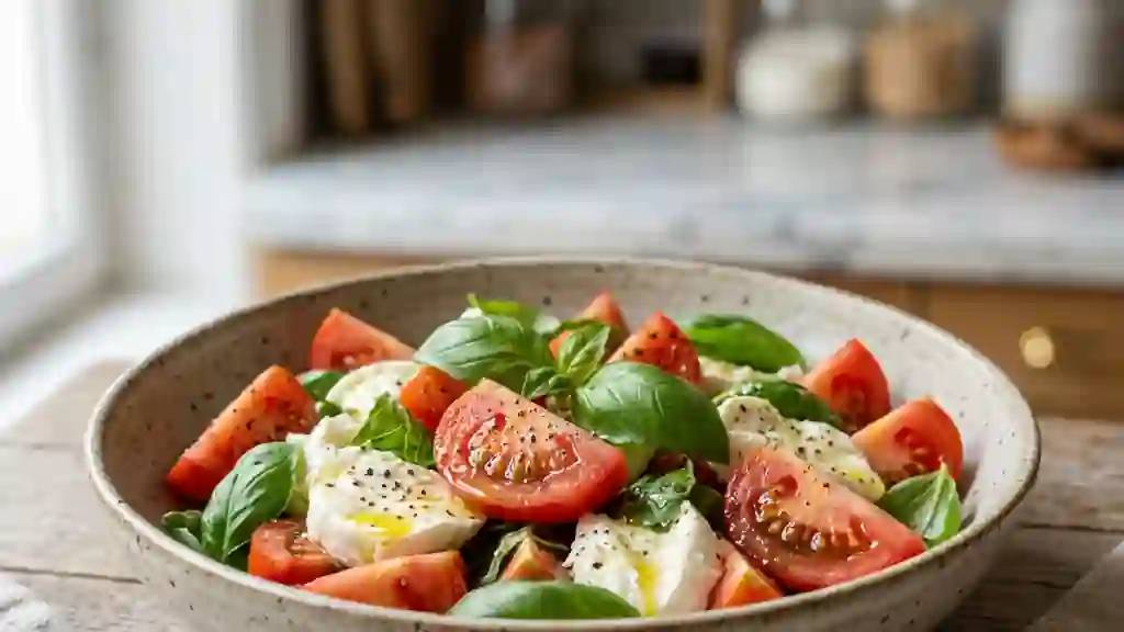 Salade Caprese ultra-fraîche au basilic - Photo de présentation