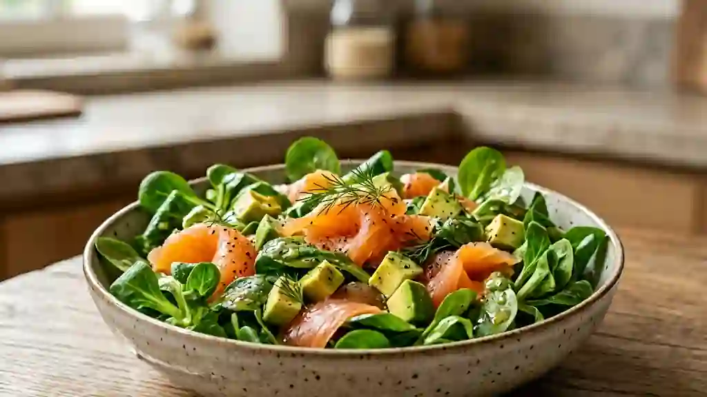 Salade Mâche, Saumon Fumé et Avocat Fondant - Photo de présentation