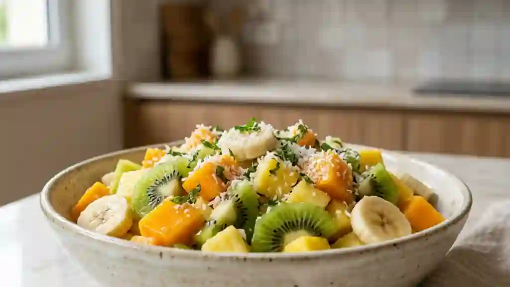 Salade de fruits tropicaux coco & menthe - Photo de présentation