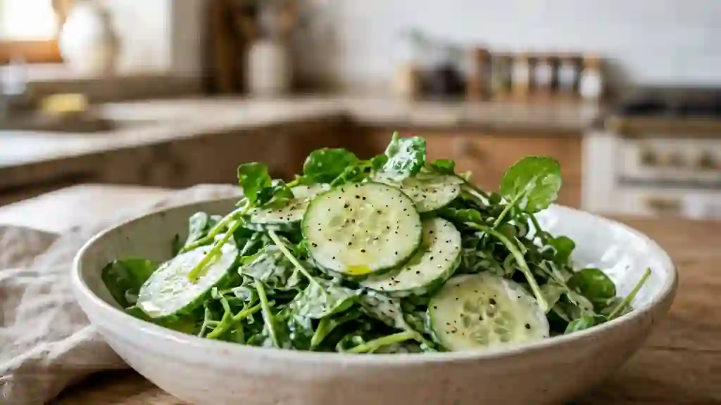 Salade croquante concombre, cresson et crème - Photo de présentation