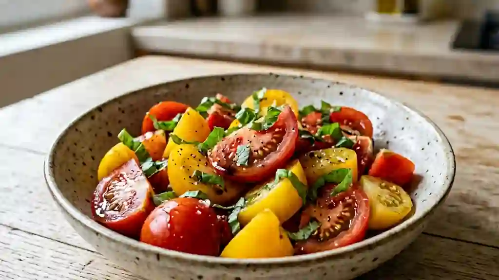 Tomates bicolores au basilic frais - Photo de présentation