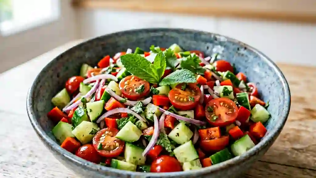 Salade croquante concombre, menthe et coriandre - Photo de présentation
