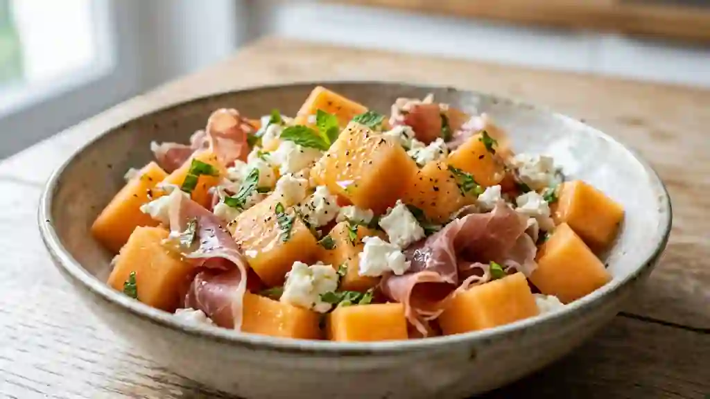 Salade Melon, Feta et Jambon Cru à la Menthe - Photo de présentation