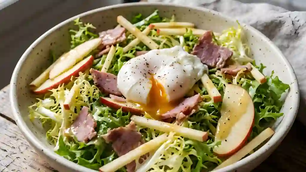 Salade frisée croquante, œuf poché et pomme - Photo de présentation