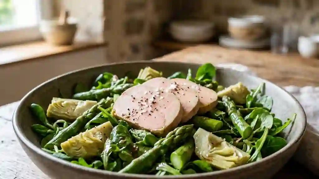 Salade croquante au foie gras et asperges - Photo de présentation
