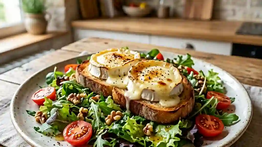 Salade de chèvre chaud croustillante au miel - Photo de présentation