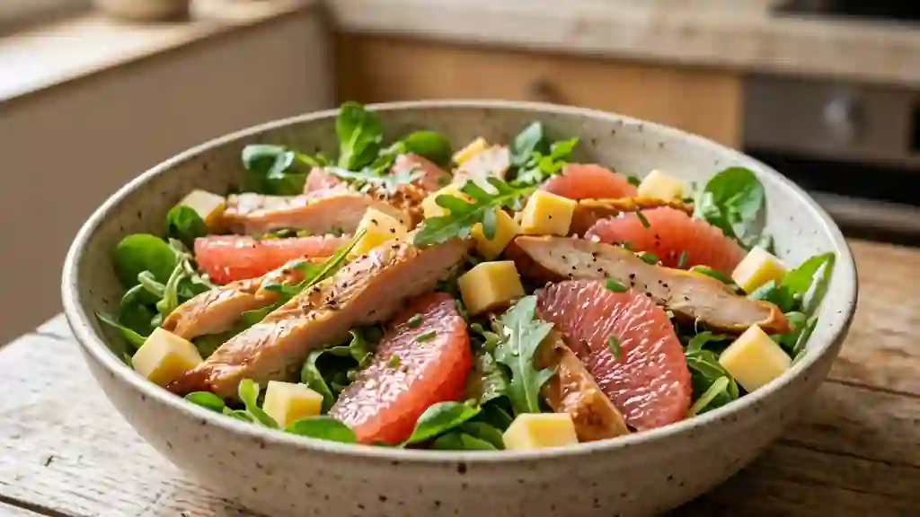 Salade poulet fumé, pamplemousse et gouda - Photo de présentation
