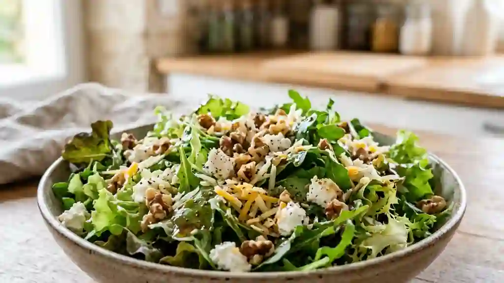 Salade chèvre-emmental aux noix croquantes - Photo de présentation