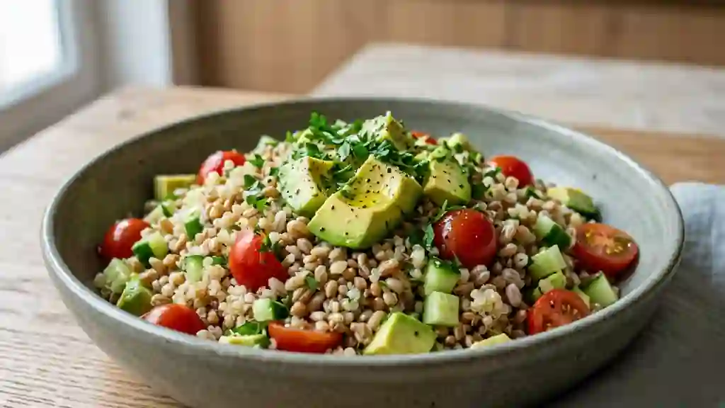 Salade de céréales croquante et avocat crémeux - Photo de présentation