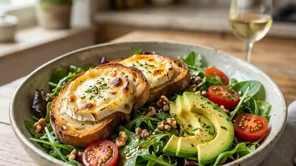 Salade de chèvre chaud fondant et avocat - Photo de présentation
