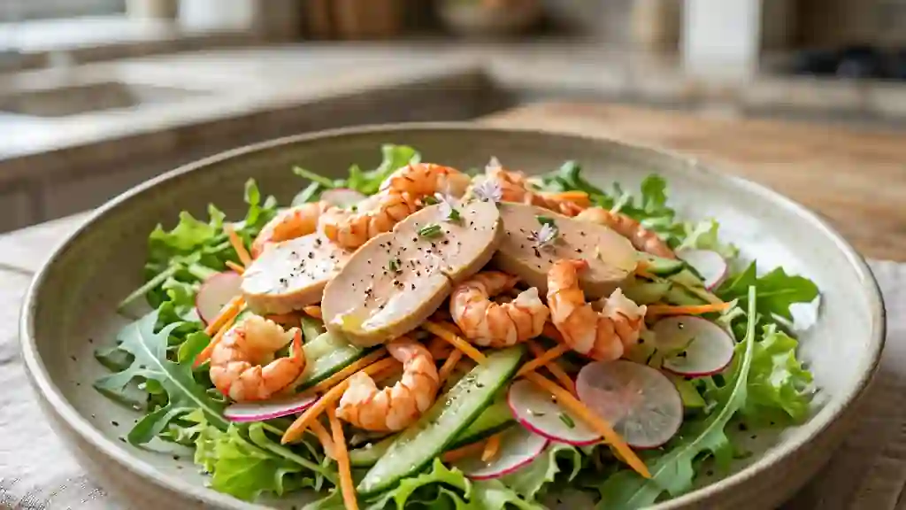 Écrevisses et foie gras en salade croquante - Photo de présentation