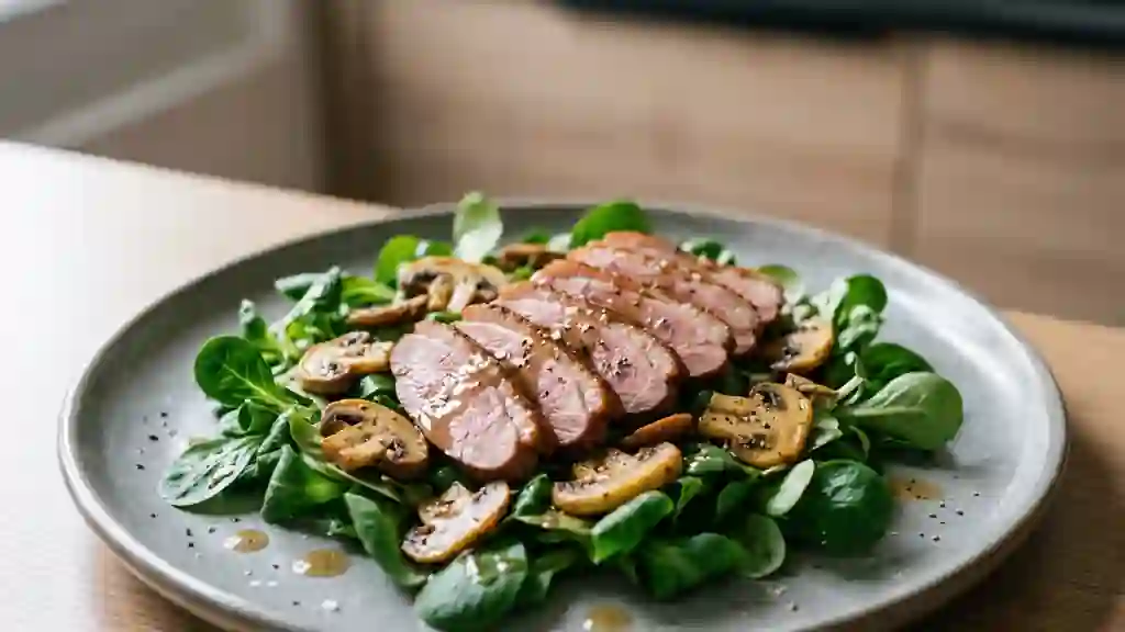 Mâche gourmande au canard et champignons - Photo de présentation