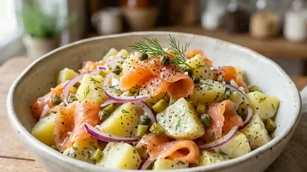 Salade de pommes de terre crémeuse au saumon - Photo de présentation