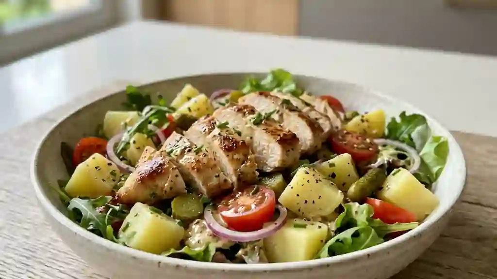 Salade de pommes de terre au poulet fondant - Photo de présentation