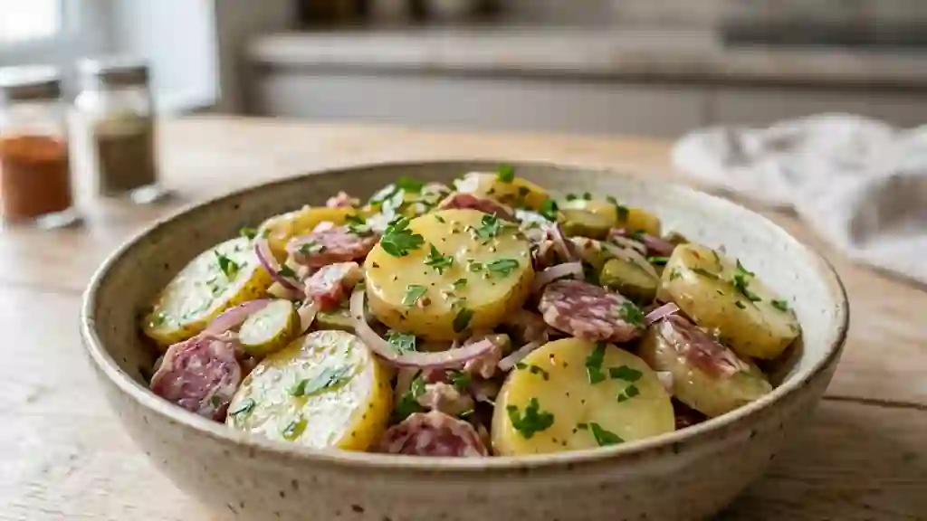 Salade de pommes de terre rustique au saucisson - Photo de présentation