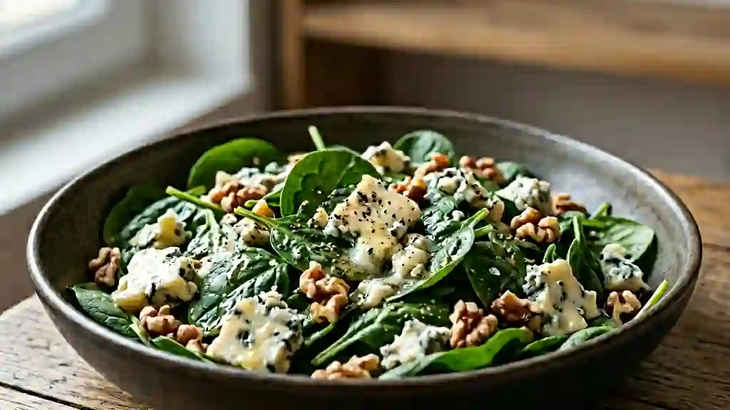 Salade épinards, gorgonzola crémeux et noix - Photo de présentation