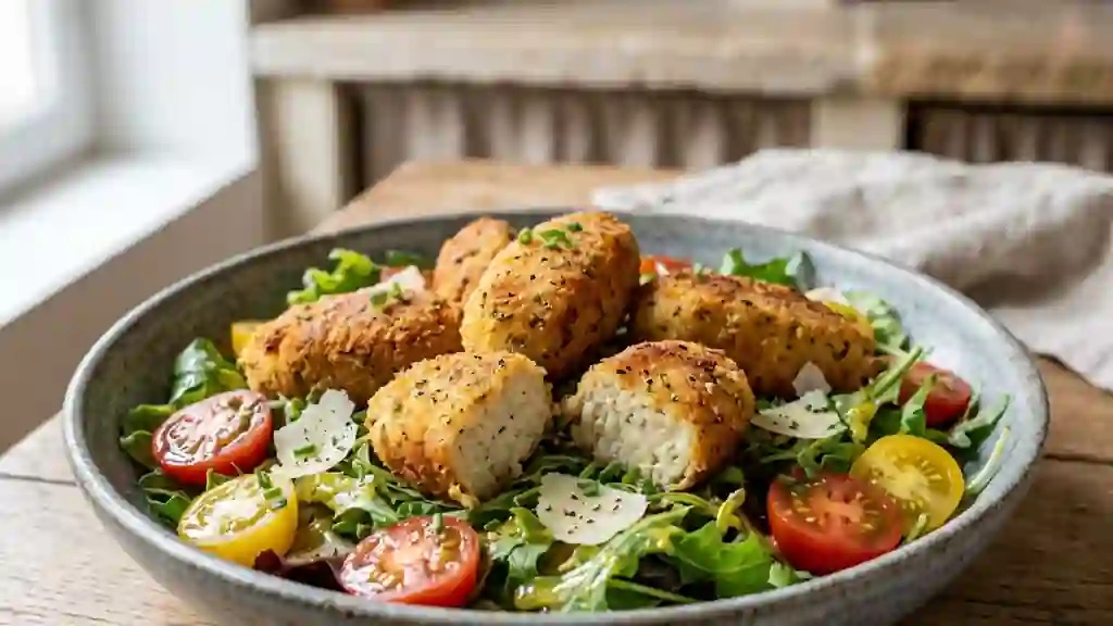 Salade de quenelles croustillantes au parmesan - Photo de présentation