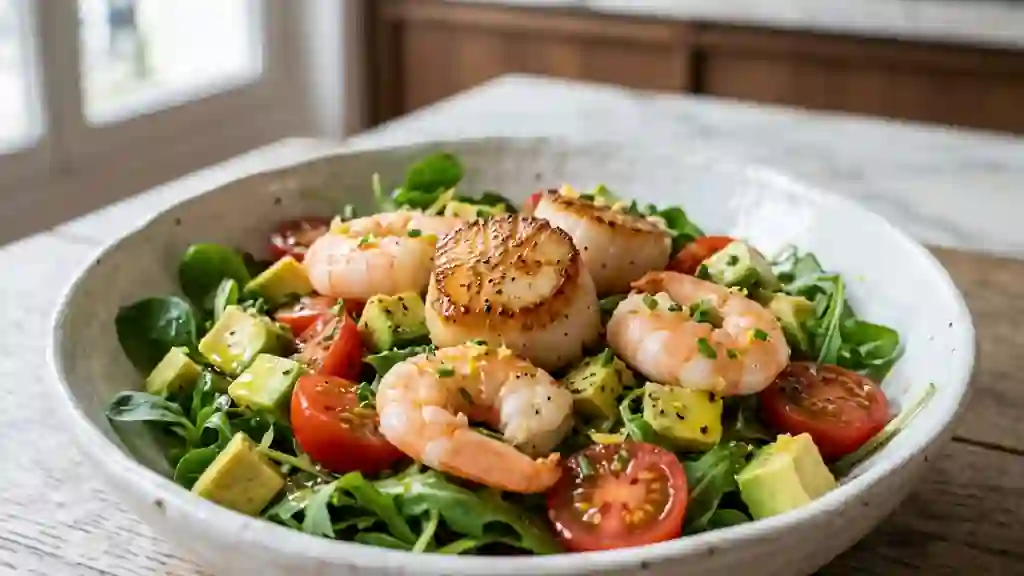 Salade de Saint-Jacques et crevettes acidulée - Photo de présentation