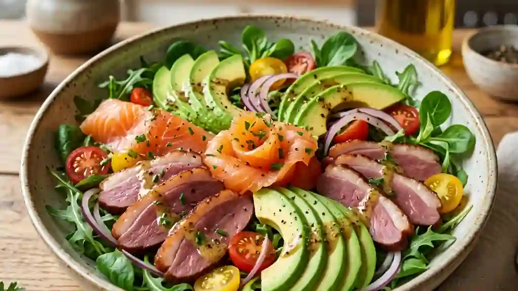 Salade terre-mer saumon et magret fumé - Photo de présentation