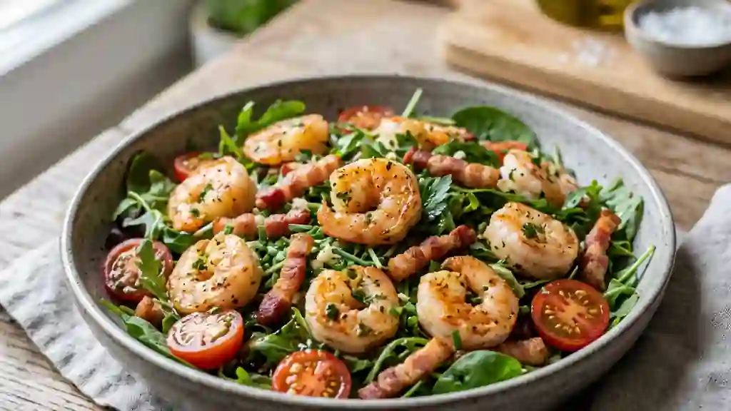 Salade tiède scampis et lardons croustillants - Photo de présentation