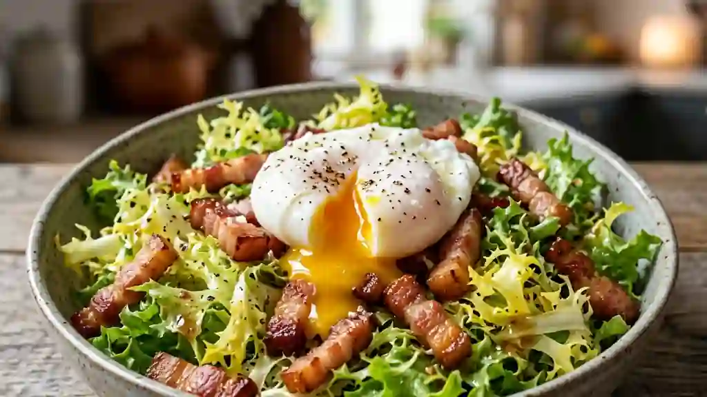 Frisée lyonnaise aux lardons et œuf poché - Photo de présentation