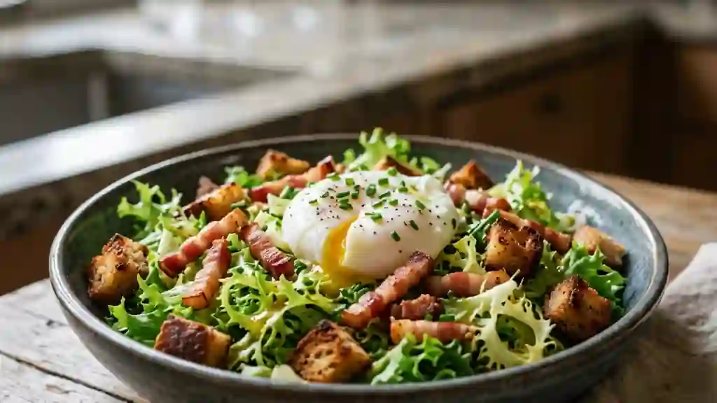 Salade lyonnaise : lardons fumés et œuf coulant - Photo de présentation