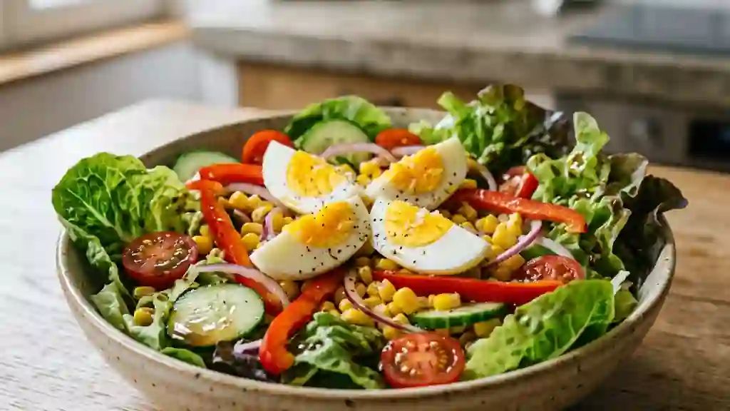 Salade croquante au maïs et œuf fondant - Photo de présentation