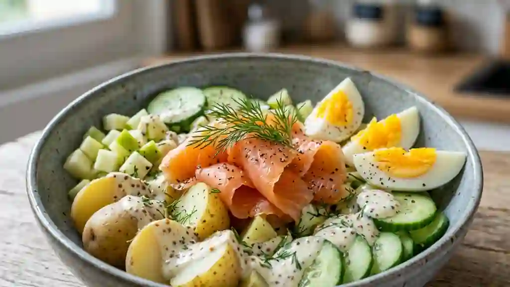 Salade nordique au saumon et sa sauce au cidre - Photo de présentation