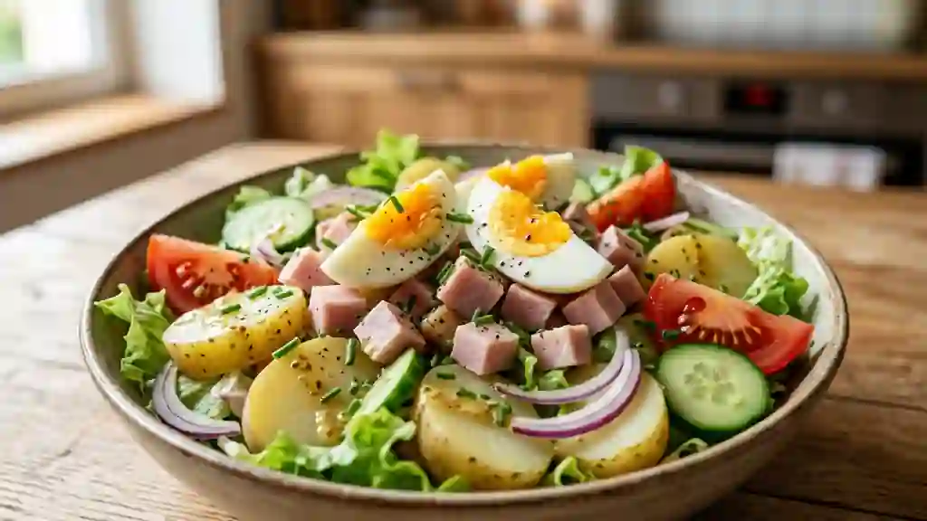 Salade paysanne rustique au jambon et œufs - Photo de présentation