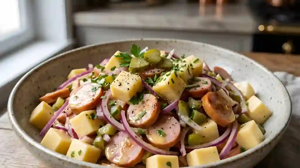 Salade rustique gouda et cervelas fumé - Photo de présentation