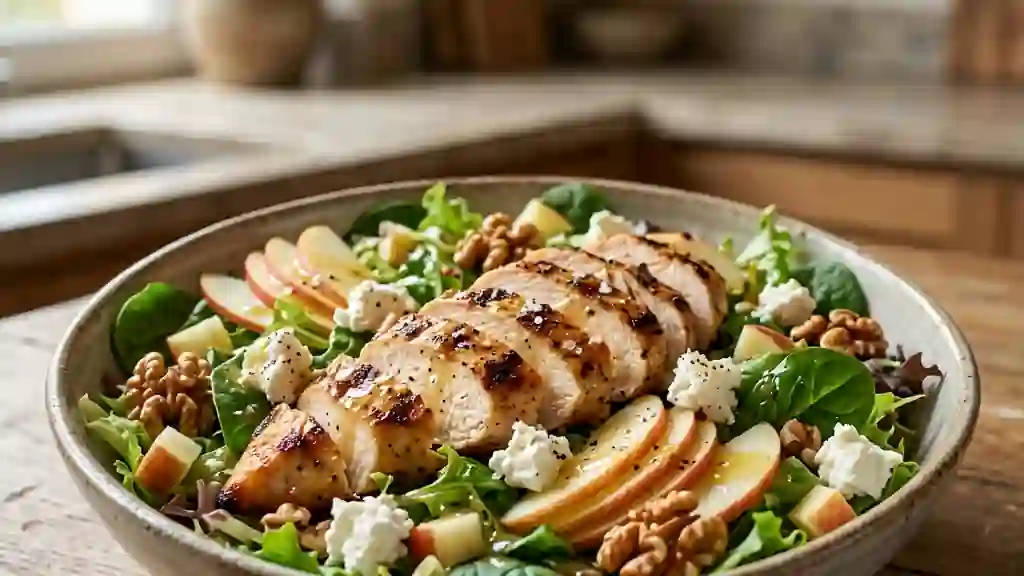 Salade croquante poulet, pomme et chèvre frais - Photo de présentation