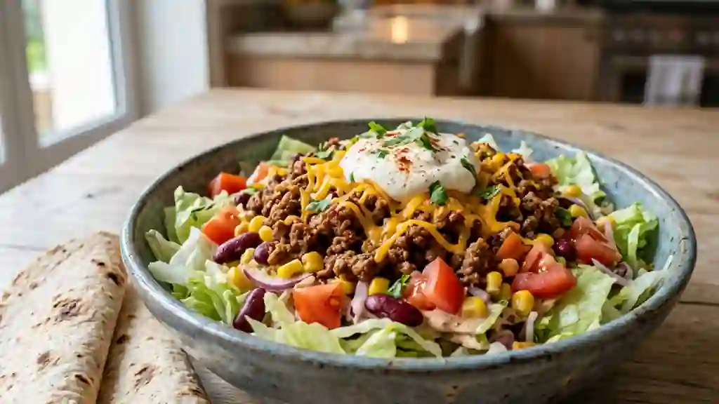 Taco Salade au Bœuf Épicé et Cheddar - Photo de présentation