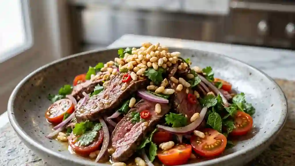 Bœuf Thaï acidulé au riz soufflé - Photo de présentation