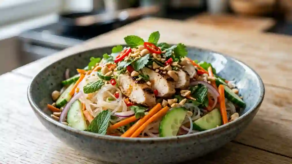 Salade Thaï Acidulée au Poulet et Cacahuètes - Photo de présentation