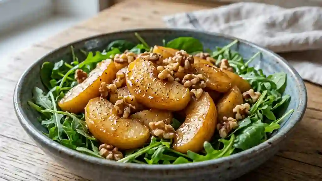 Salade tiède de pommes caramélisées et noix - Photo de présentation