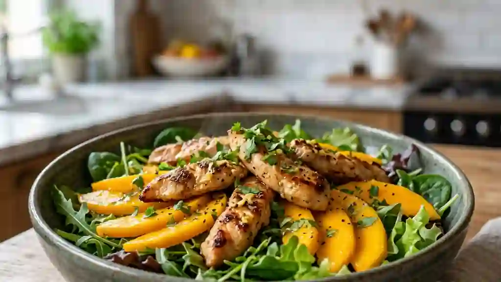 Poulet mariné et mangue : salade sucrée-salée - Photo de présentation