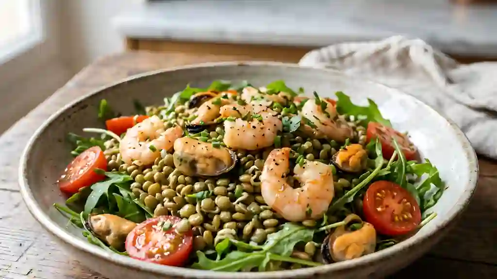 Salade tiède iodée aux lentilles croquantes - Photo de présentation