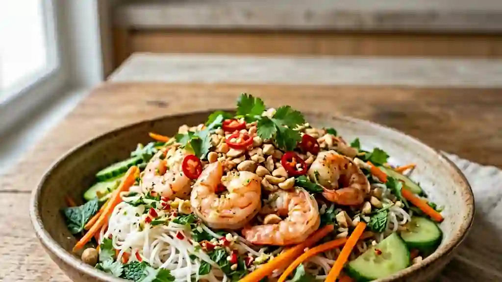 Salade Bo Bun aux crevettes et cacahuètes - Photo de présentation