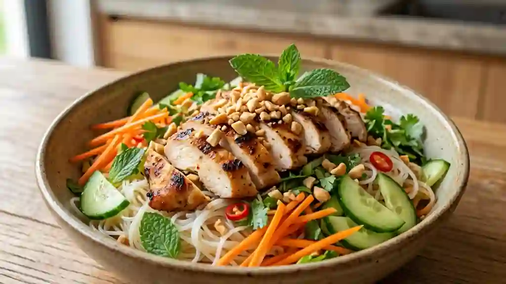 Bô Bun frais au poulet et cacahuètes - Photo de présentation