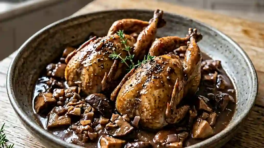Salmis de cailles intense aux cèpes et cacao - Photo de présentation