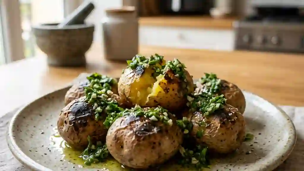 Pommes de terre braisées et salsa verde vive - Photo de présentation