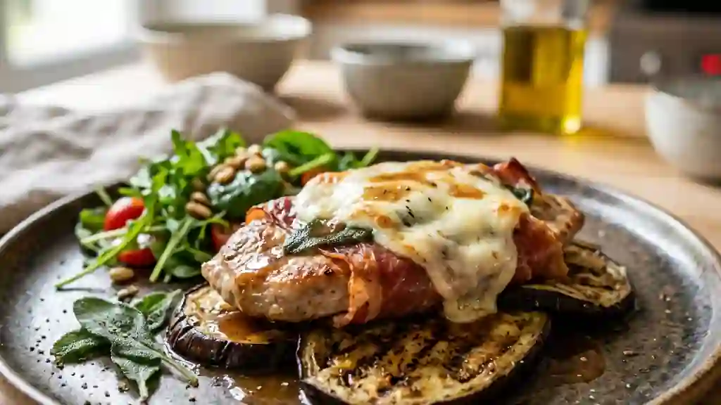 Saltimbocca de veau, aubergine et mozzarella - Photo de présentation