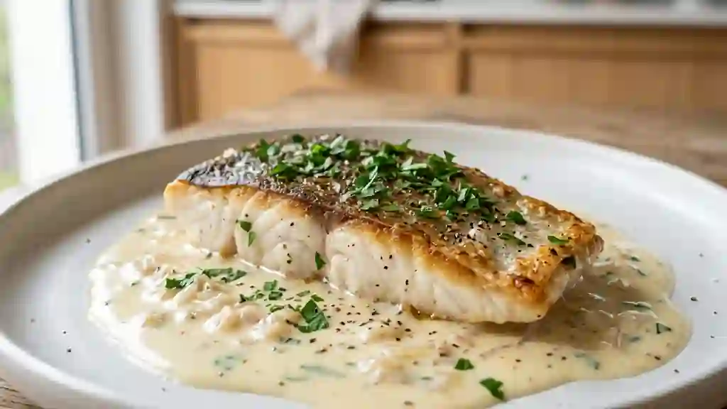 Sandre fondant à la crème et au vin blanc - Photo de présentation