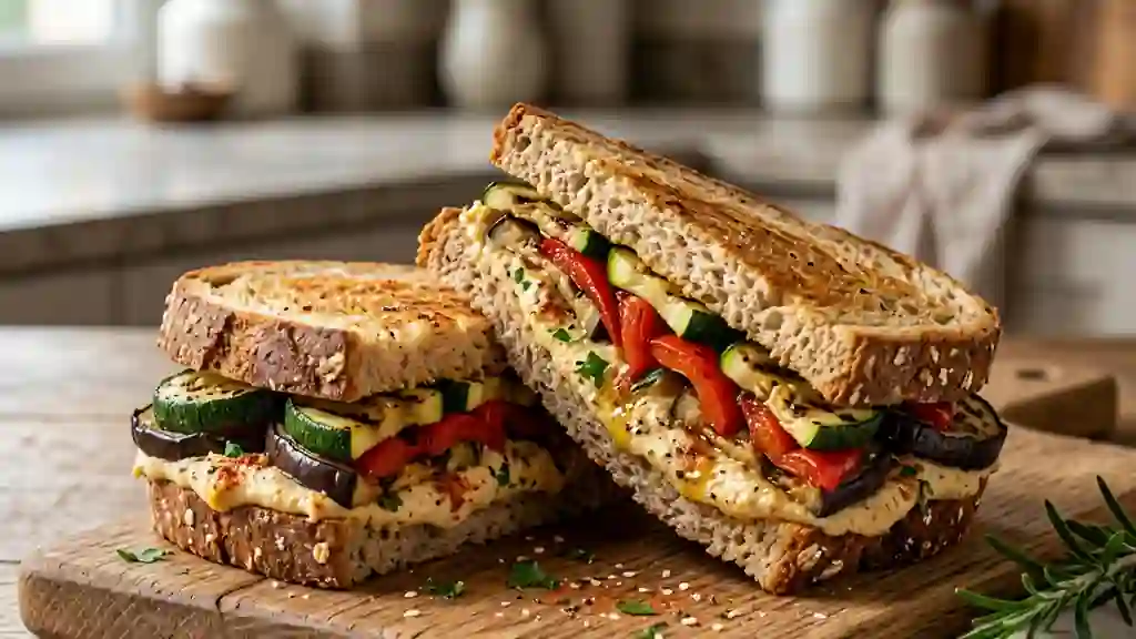 Club sandwich au houmous et légumes grillés - Photo de présentation