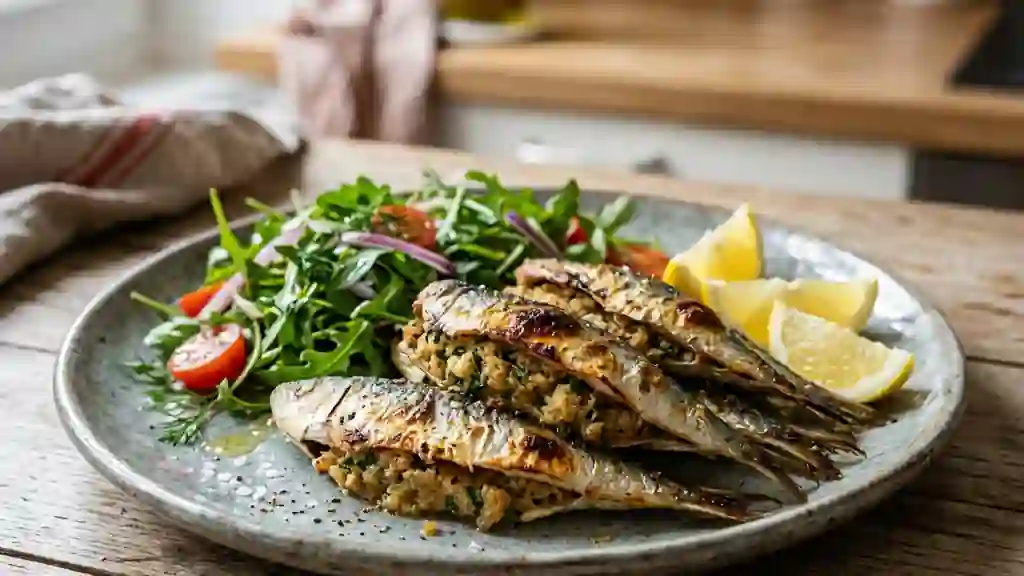 Sardines farcies au four, farce aillée croustillante - Photo de présentation