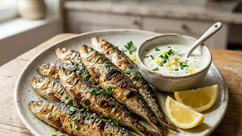 Sardines grillées et crème de yaourt citronnée - Photo de présentation