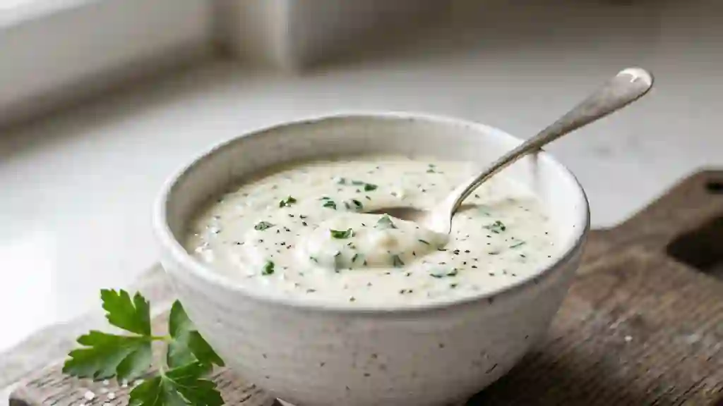 Sauce blanche kebab onctueuse à l'ail et persil - Photo de présentation