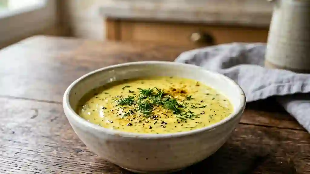 Crème fondante au curry et aneth frais - Photo de présentation