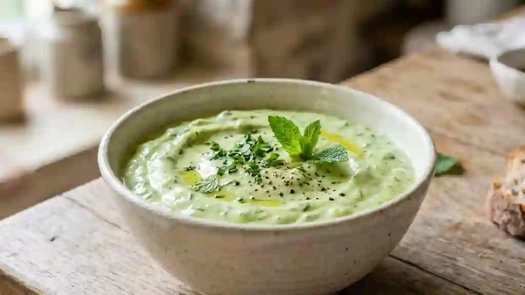 Crème d'avocat onctueuse au yaourt et menthe - Photo de présentation
