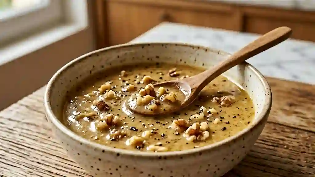 Vinaigrette crémeuse à l'huile de noix et miel - Photo de présentation